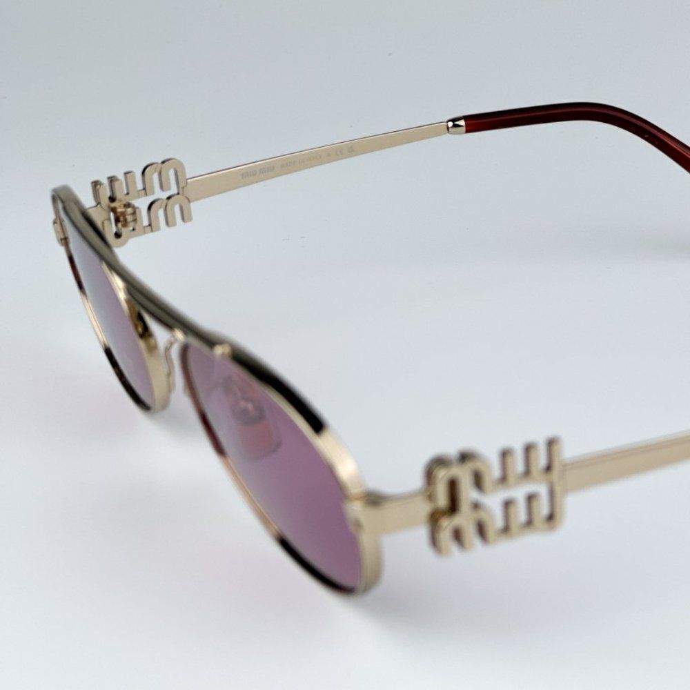 NEW Miu Miu MU54ZS ZVN50D Pale Gold Pink Mirror Silver Pilot Unisex Sunglasses - Picture 9 of 11